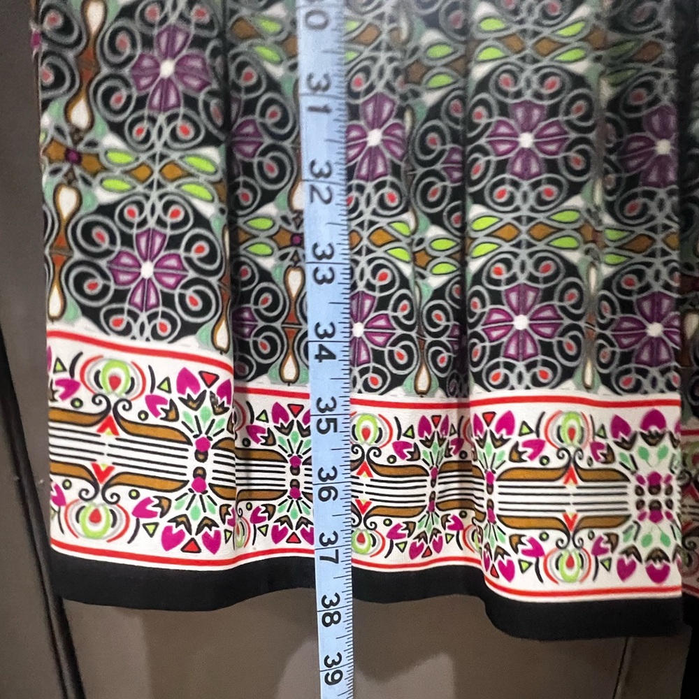 Maggy London Floral Geometric Blouson Dress Size 12 Black Waist Tie Lined - Picture 8 of 11